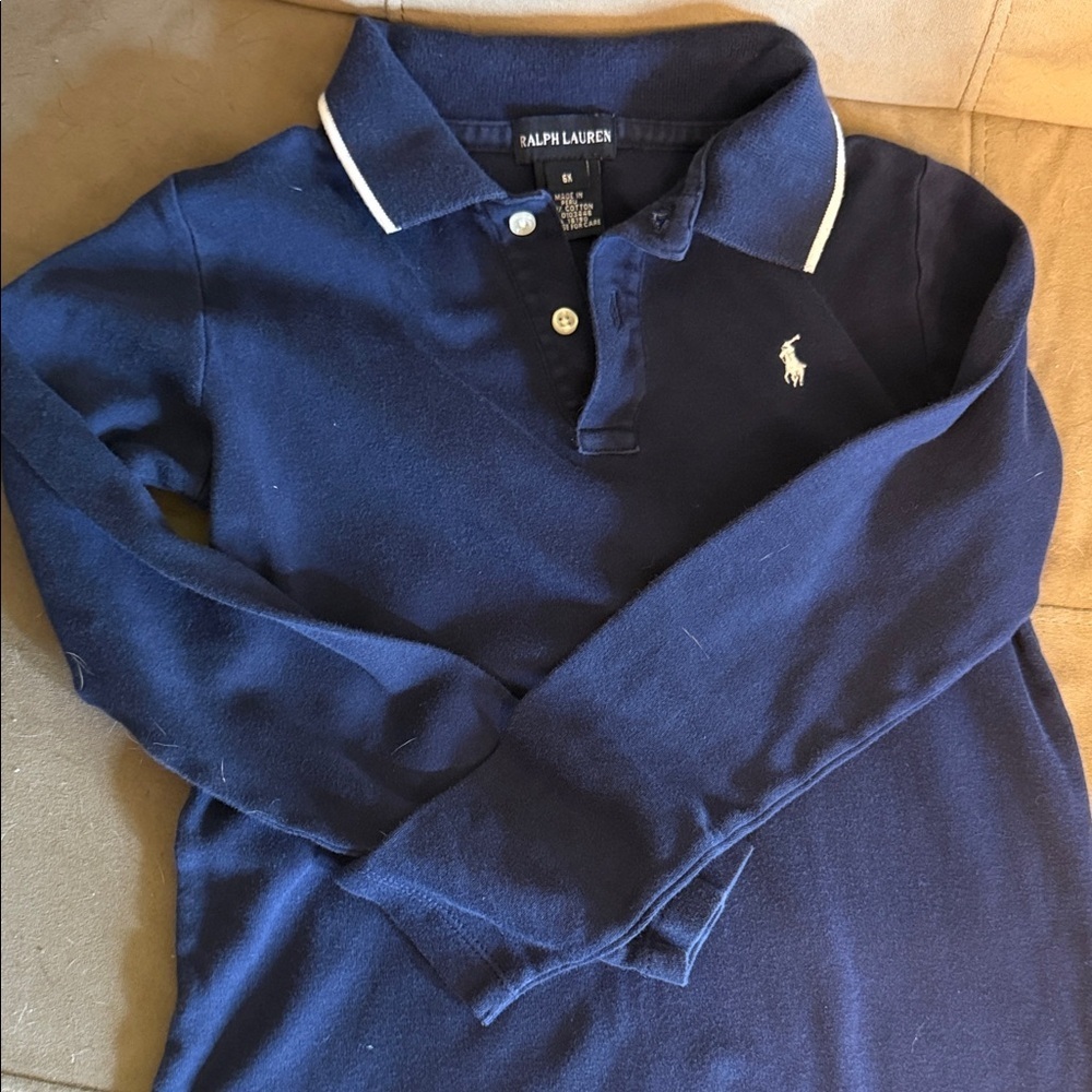 Ralph Lauren girls Classic Polo dress in Navy with White Trim - Picture 2 of 3